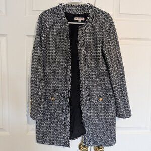 Nanette Black White Herringbone Blazer Jacket Coat Coatigan